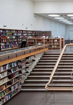 Library interior with bookshelves